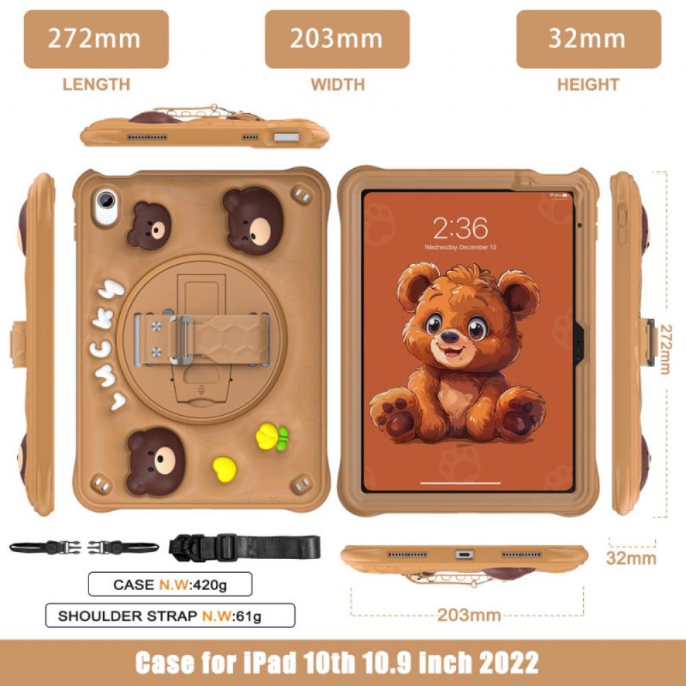 Kryt iPad (2025) Dětský Popruh S Medvědem A Ramenní Popruh