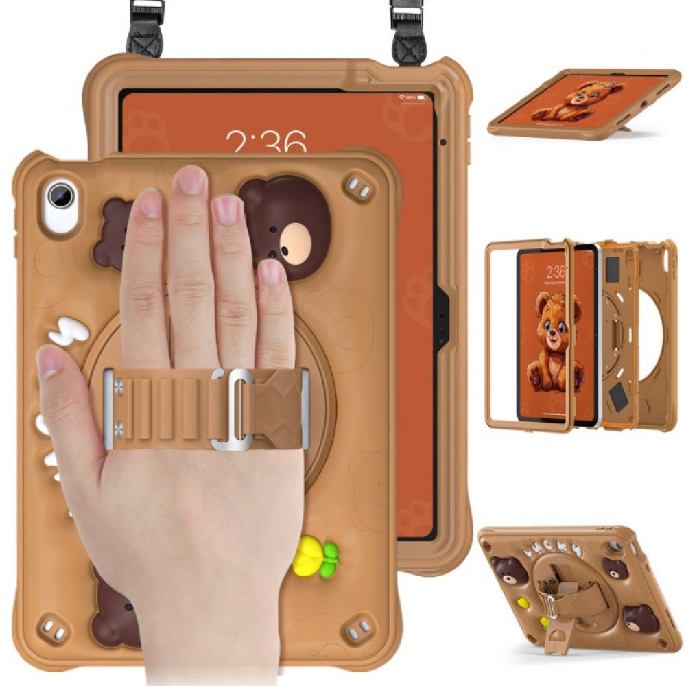 Kryt iPad (2025) Dětský Popruh S Medvědem A Ramenní Popruh