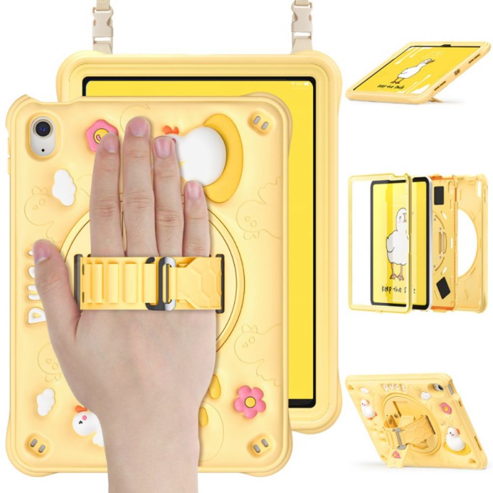Kryt iPad (2025) Dětský Stojan S Kachnou A Ramenní Popruh