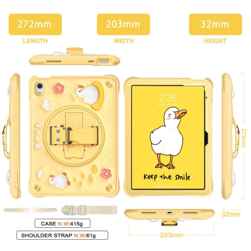 Kryt iPad (2025) Dětský Stojan S Kachnou A Ramenní Popruh