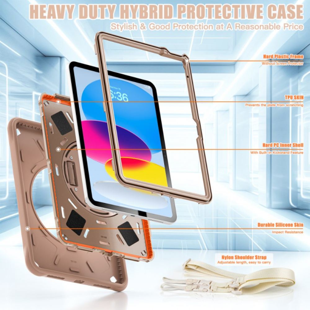 Kryt iPad (2025) Kryty Na Mobil Otočný Stojan A Ramenní Popruh O 360 Stupňů