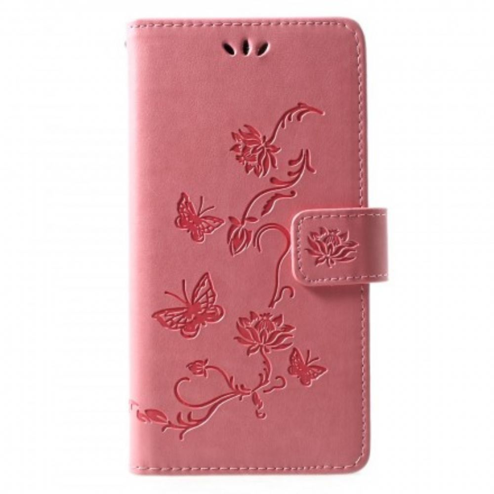 Flipové Pouzdro Na Huawei P30 Lite Na Lana Motýli A Květiny Strappy
