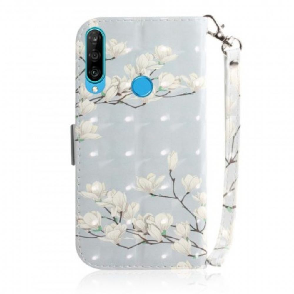 Kožené Pouzdro Na Huawei P30 Lite Na Lana Popruh Květinový Strom