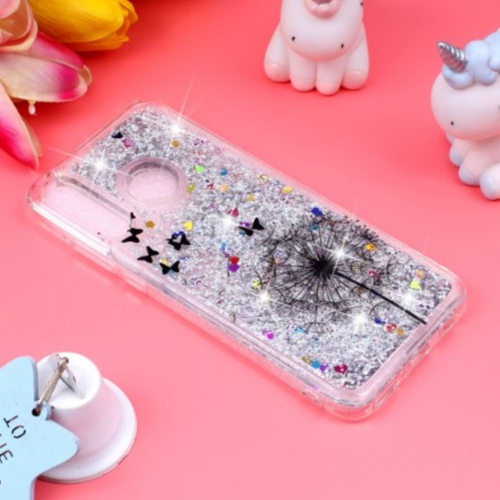 Kryt Na Huawei P30 Lite Transparentní Pampeliška Černé Třpytky