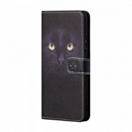 Flipové Pouzdro Na Samsung Galaxy A13 5G / A04s Na Lana Strappy Černé Kočičí Oči