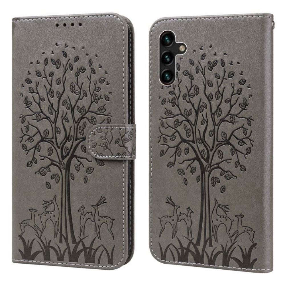 Kožené Pouzdro Na Samsung Galaxy A13 5G / A04s Strom A Jelen