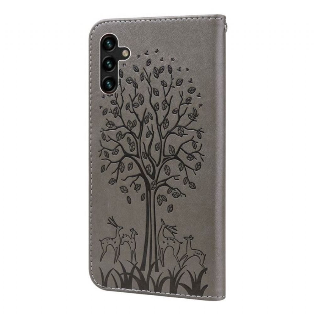 Kožené Pouzdro Na Samsung Galaxy A13 5G / A04s Strom A Jelen