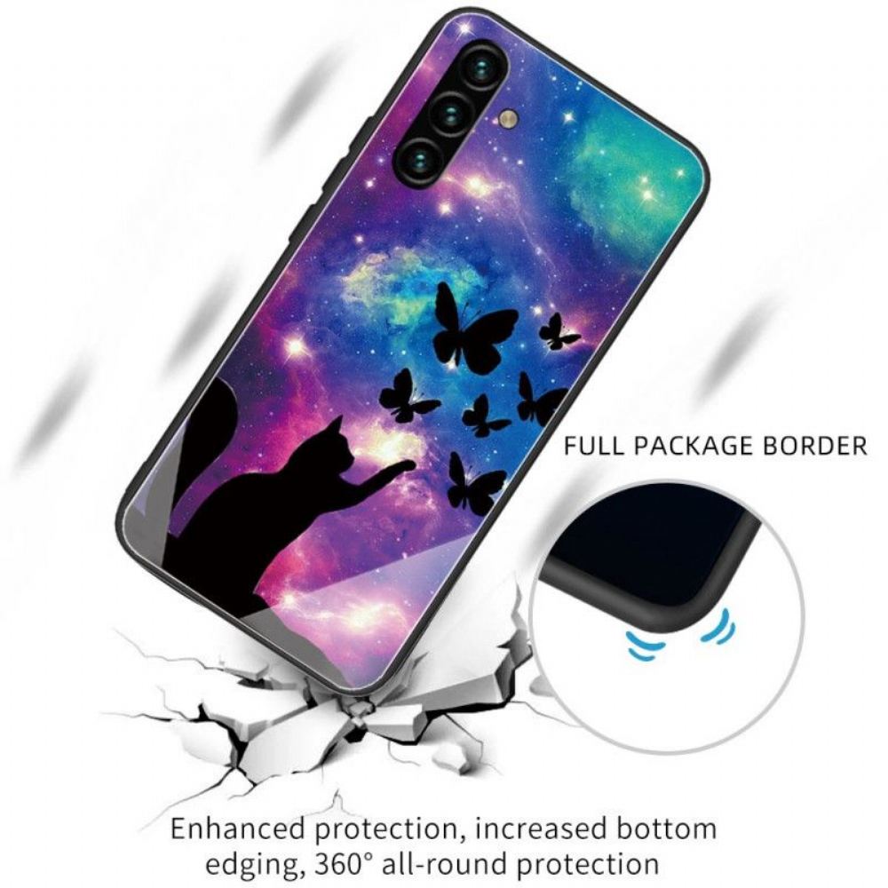 Kryt Na Samsung Galaxy A13 5G / A04s Tvrzené Sklo Kočka A Motýli Ve Vesmíru