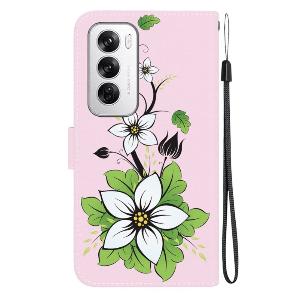 Kožený Kryt Oppo Reno 12 5g Lilie V Popruhu