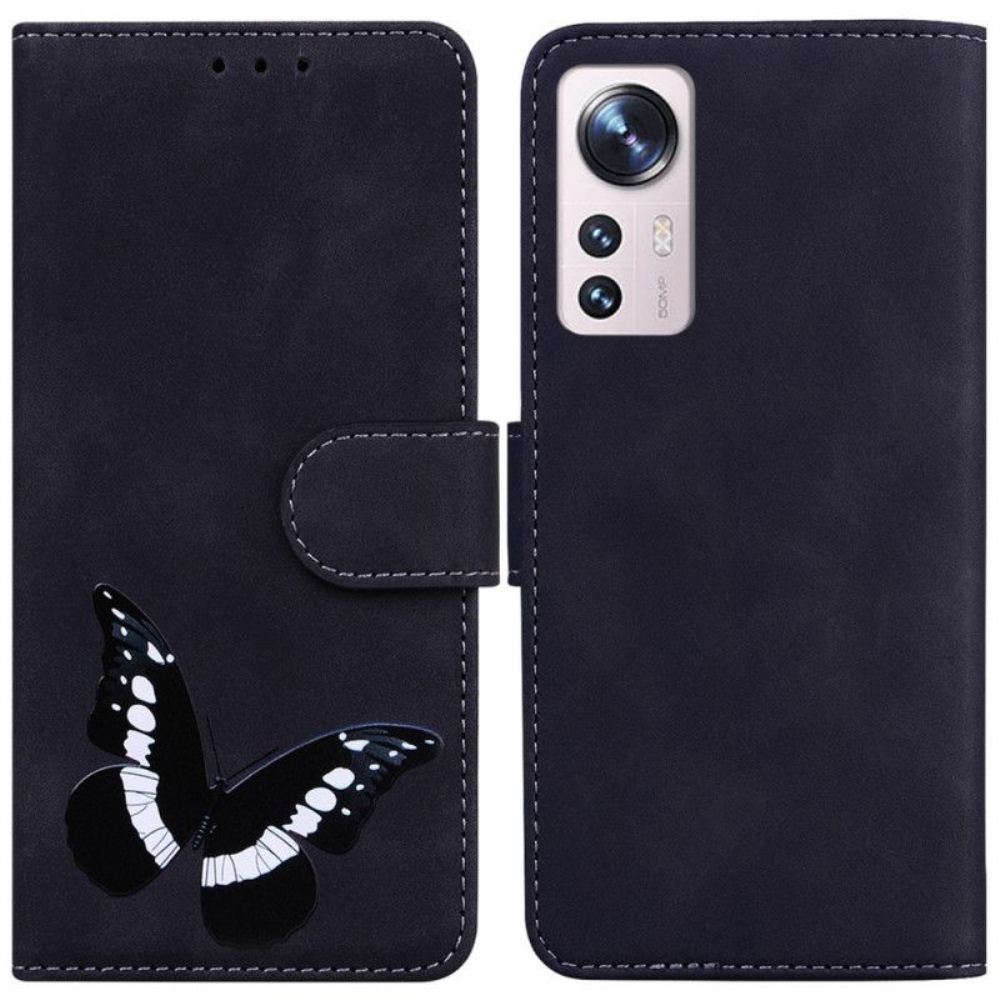 Kožené Pouzdro Na Xiaomi 12 Pro Skin-touch Butterfly