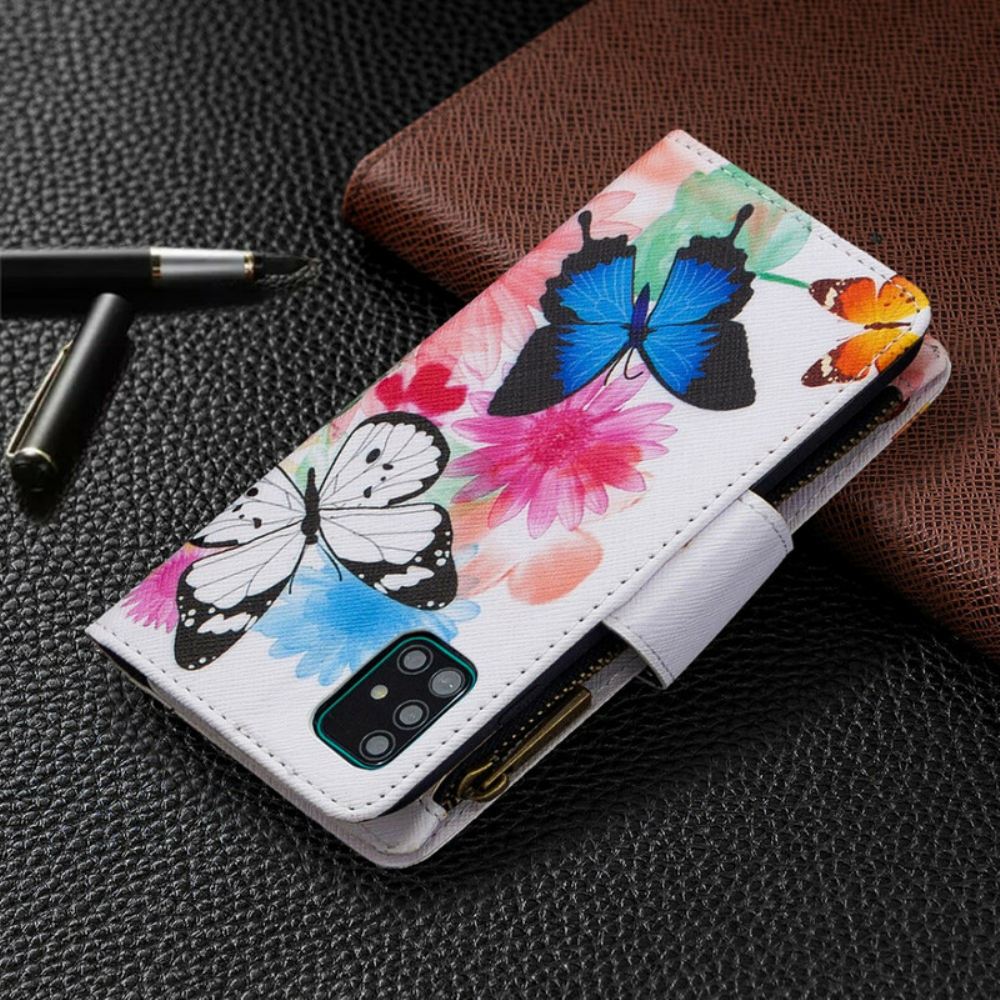 Flipové Pouzdro Na Samsung Galaxy A51 Kapsa Na Zip S Motýly