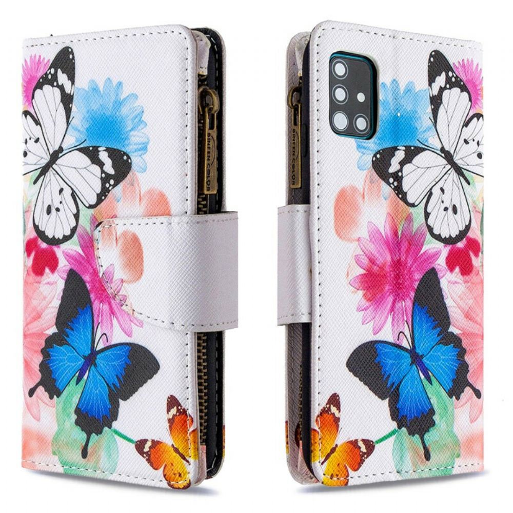 Flipové Pouzdro Na Samsung Galaxy A51 Kapsa Na Zip S Motýly
