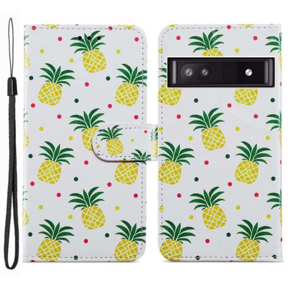 Flipové Pouzdro Na Google Pixel 7A Na Lana Strappy Ananas