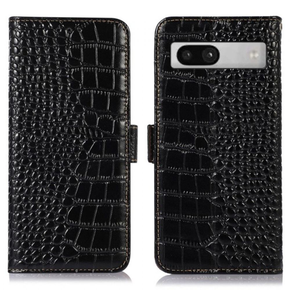 Flipové Pouzdro Na Google Pixel 7A Rfid Ve Stylu Krokodýla