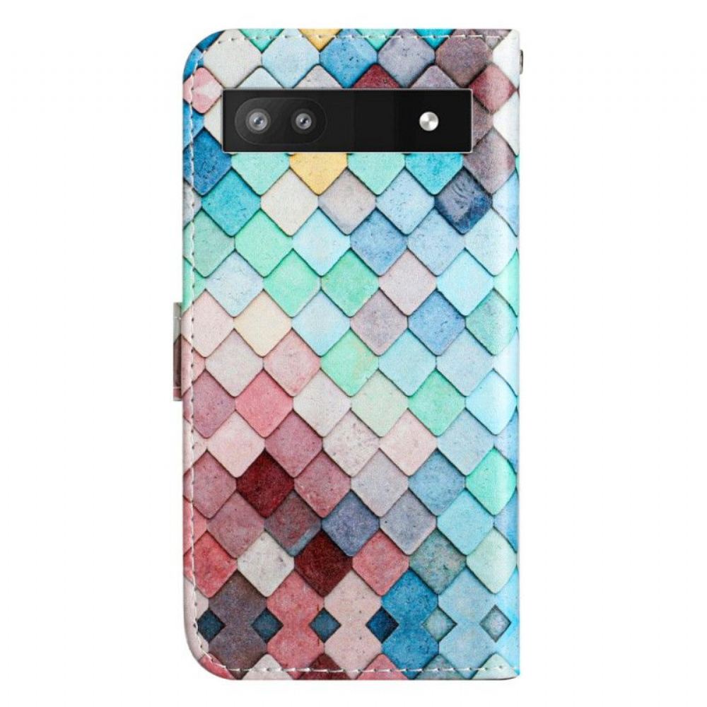 Kožené Pouzdro Na Google Pixel 7A Na Lana Mřížka Barevných Pásů